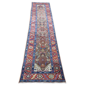 3'x13'6" Almond Brown, Antique Persian Bakshaish, Excellent Condition, Hand Knotted, Pure Wool Runner Oriental Rug FWR483552