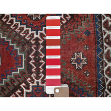 Load image into Gallery viewer, 5&#39;x9&#39;2&quot; Brick Red, Vintage Persian Shiraz with Geometric Design, Worn and Distressed, Sheared Low, Zero Pile, Sides and Ends Professionally Secured, Hand Knotted, Pure Wool, Wide Runner, Oriental Rug FWR4830