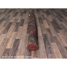 Load image into Gallery viewer, 5&#39;x9&#39;2&quot; Brick Red, Vintage Persian Shiraz with Geometric Design, Worn and Distressed, Sheared Low, Zero Pile, Sides and Ends Professionally Secured, Hand Knotted, Pure Wool, Wide Runner, Oriental Rug FWR4830