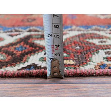 Load image into Gallery viewer, 5&#39;x9&#39;2&quot; Brick Red, Vintage Persian Shiraz with Geometric Design, Worn and Distressed, Sheared Low, Zero Pile, Sides and Ends Professionally Secured, Hand Knotted, Pure Wool, Wide Runner, Oriental Rug FWR4830