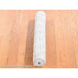 2'2"x3' Ivory, Modern With Repetitive Curvilinear Design Undyed Natural Wool, Hand Knotted Tone On Tone, Mat Oriental Rug FWR483618