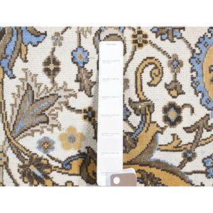 2'x3'2" Ivory, Rajasthan All Over Design, Hand Knotted 100%wool, Mat Fragment Sample Oriental Rug FWR483636