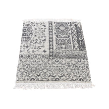Load image into Gallery viewer, 2&#39;1&quot;x2&#39;1&quot; Goose Gray, Undyed Natural Wool with Mamluk Design, 100%Wool Hand Knotted, Square Oriental Rug FWR483642