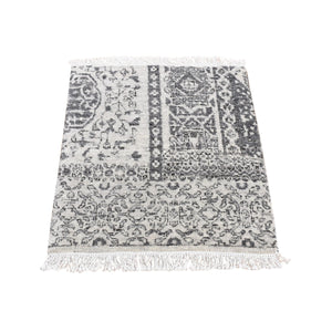 2'1"x2'1" Goose Gray, Undyed Natural Wool with Mamluk Design, 100%Wool Hand Knotted, Square Oriental Rug FWR483642