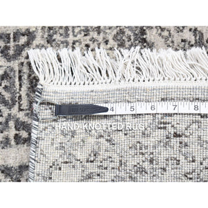 2'1"x2'1" Goose Gray, Undyed Natural Wool with Mamluk Design, 100%Wool Hand Knotted, Square Oriental Rug FWR483642