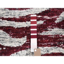 Load image into Gallery viewer, 2&#39;x3&#39; Ivory And Burgundy Red, Modern With Tree Bark Design, Hand Knotted Sari Silk, Mat Oriental Rug FWR483684
