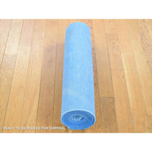 Load image into Gallery viewer, 2&#39;5&quot;x10&#39;2&quot; Ruddy Blue Overdyed Textured Wool, Hand Knotted Modern Design, Runner Oriental Rug FWR483786