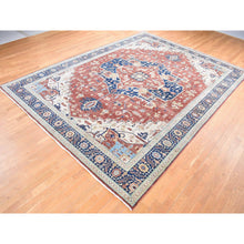 Load image into Gallery viewer, 10&#39;1&quot;x13&#39;9&quot; Sangria Red, Antiqued Heriz Re-creation With Large Medallions Design, Pure Wool Hand Knotted, Oriental Rug FWR483804
