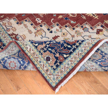 Load image into Gallery viewer, 10&#39;1&quot;x13&#39;9&quot; Sangria Red, Antiqued Heriz Re-creation With Large Medallions Design, Pure Wool Hand Knotted, Oriental Rug FWR483804