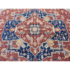 10'1"x13'9" Sangria Red, Antiqued Heriz Re-creation with Large Medallions Design, Pure Wool Hand Knotted, Oriental Rug FWR483804