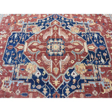 Load image into Gallery viewer, 10&#39;1&quot;x13&#39;9&quot; Sangria Red, Antiqued Heriz Re-creation With Large Medallions Design, Pure Wool Hand Knotted, Oriental Rug FWR483804