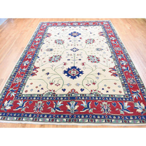 9'10"x14' Cream Color, Hand Knotted Kazak With All Over Leaf And Vines Pattern, Pure Wool Oriental Rug FWR483816