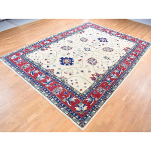 9'10"x14' Cream Color, Hand Knotted Kazak With All Over Leaf And Vines Pattern, Pure Wool Oriental Rug FWR483816