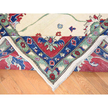 Load image into Gallery viewer, 9&#39;10&quot;x14&#39; Cream Color, Hand Knotted Kazak With All Over Leaf And Vines Pattern, Pure Wool Oriental Rug FWR483816