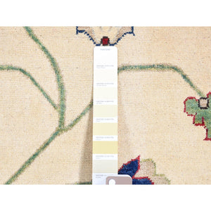 9'10"x14' Cream Color, Hand Knotted Kazak With All Over Leaf And Vines Pattern, Pure Wool Oriental Rug FWR483816
