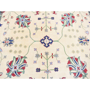 9'10"x14' Cream Color, Hand Knotted Kazak With All Over Leaf And Vines Pattern, Pure Wool Oriental Rug FWR483816
