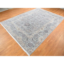 Load image into Gallery viewer, 10&#39;x14&#39; Light Green, Pure Silk With Textured Wool Mughal Design Hand Knotted, Oriental Rug FWR483840