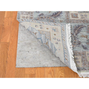 10'x14' Light Green, Pure Silk With Textured Wool Mughal Design Hand Knotted, Oriental Rug FWR483840