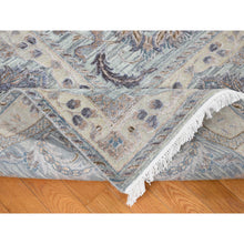 Load image into Gallery viewer, 10&#39;x14&#39; Light Green, Pure Silk With Textured Wool Mughal Design Hand Knotted, Oriental Rug FWR483840