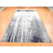 Load image into Gallery viewer, 8&#39;1&quot;x23&#39;10&quot; Misty Gray With Touches Of Ivory, Modern Abstract Design, Wool And Silk Hand Knotted, Wide And Long Super Rare Gallery Size Oriental Rug FWR483858