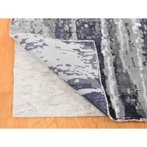 8'1"x23'10" Misty Gray With Touches Of Ivory, Modern Abstract Design, Wool And Silk Hand Knotted, Wide And Long Super Rare Gallery Size Oriental Rug FWR483858