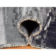 Load image into Gallery viewer, 8&#39;1&quot;x23&#39;10&quot; Misty Gray With Touches Of Ivory, Modern Abstract Design, Wool And Silk Hand Knotted, Wide And Long Super Rare Gallery Size Oriental Rug FWR483858