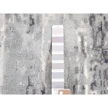 Load image into Gallery viewer, 8&#39;1&quot;x23&#39;10&quot; Misty Gray With Touches Of Ivory, Modern Abstract Design, Wool And Silk Hand Knotted, Wide And Long Super Rare Gallery Size Oriental Rug FWR483858