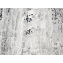 Load image into Gallery viewer, 8&#39;1&quot;x23&#39;10&quot; Misty Gray With Touches Of Ivory, Modern Abstract Design, Wool And Silk Hand Knotted, Wide And Long Super Rare Gallery Size Oriental Rug FWR483858