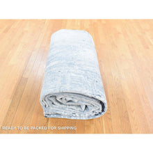 Load image into Gallery viewer, 8&#39;1&quot;x23&#39;10&quot; Misty Gray With Touches Of Ivory, Modern Abstract Design, Wool And Silk Hand Knotted, Wide And Long Super Rare Gallery Size Oriental Rug FWR483858