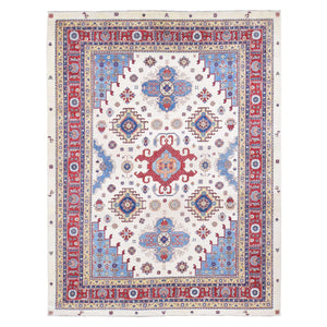 10'x13'3" Ivory, Special Kazak with Geometric Design, Pure Wool Hand Knotted, Oriental Rug FWR483894