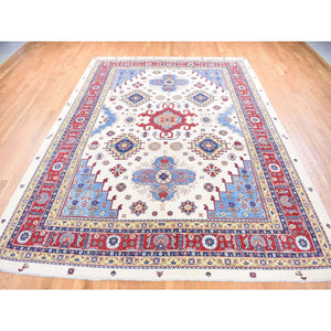 10'x13'3" Ivory, Special Kazak with Geometric Design, Pure Wool Hand Knotted, Oriental Rug FWR483894