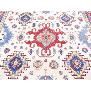 10'x13'3" Ivory, Special Kazak with Geometric Design, Pure Wool Hand Knotted, Oriental Rug FWR483894