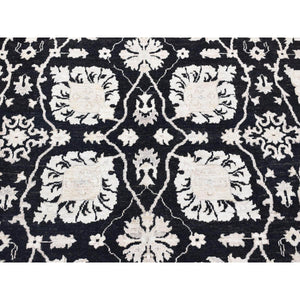 8'10"x12' Black, Pure Wool Hand Knotted, Afghan Peshawar With All Over Design, Oriental Rug FWR483906