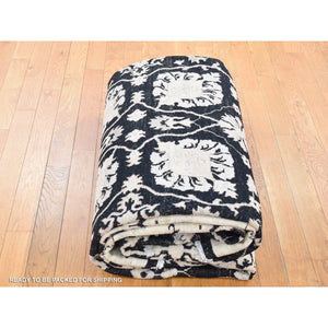 8'10"x12' Black, Pure Wool Hand Knotted, Afghan Peshawar With All Over Design, Oriental Rug FWR483906