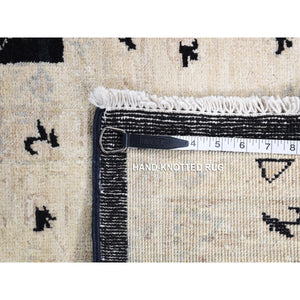 8'10"x12' Black, Pure Wool Hand Knotted, Afghan Peshawar With All Over Design, Oriental Rug FWR483906