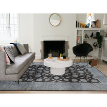 Load image into Gallery viewer, 9&#39;x12&#39; Black Overdyed Afghan Peshawar With All Over Design, Hand Knotted Pure Wool, Oriental Rug FWR483960