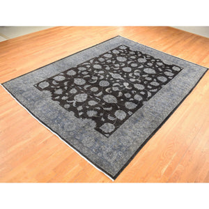 9'x12' Black Overdyed Afghan Peshawar with All Over Design, Hand Knotted Pure Wool, Oriental Rug FWR483960