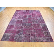 Load image into Gallery viewer, 9&#39;1&quot;x12&#39;10&quot; Vermilion Red, Vintage Overdyed Persian Patchwork Design, Handmade Hand Knotted Pure Wool, Oriental Rug FWR483972