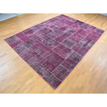 Load image into Gallery viewer, 9&#39;1&quot;x12&#39;10&quot; Vermilion Red, Vintage Overdyed Persian Patchwork Design, Handmade Hand Knotted Pure Wool, Oriental Rug FWR483972