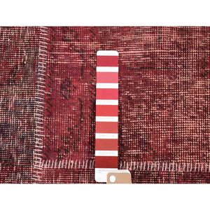 9'1"x12'10" Vermilion Red, Vintage Overdyed Persian Patchwork Design, Handmade Hand Knotted Pure Wool, Oriental Rug FWR483972
