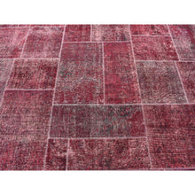 Load image into Gallery viewer, 9&#39;1&quot;x12&#39;10&quot; Vermilion Red, Vintage Overdyed Persian Patchwork Design, Handmade Hand Knotted Pure Wool, Oriental Rug FWR483972