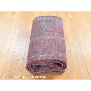 9'1"x12'10" Vermilion Red, Vintage Overdyed Persian Patchwork Design, Handmade Hand Knotted Pure Wool, Oriental Rug FWR483972