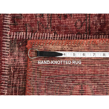 Load image into Gallery viewer, 9&#39;1&quot;x12&#39;10&quot; Vermilion Red, Vintage Overdyed Persian Patchwork Design, Handmade Hand Knotted Pure Wool, Oriental Rug FWR483972