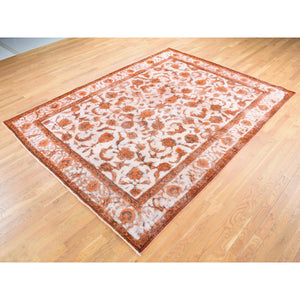 8'1"x10'9" Vivid Orange, Overdyed Vintage Persian Tabriz Barjasta Design, Soft Wool Hand Knotted, Oriental Rug FWR483990