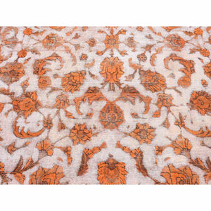 8'1"x10'9" Vivid Orange, Overdyed Vintage Persian Tabriz Barjasta Design, Soft Wool Hand Knotted, Oriental Rug FWR483990