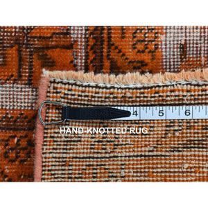 8'1"x10'9" Vivid Orange, Overdyed Vintage Persian Tabriz Barjasta Design, Soft Wool Hand Knotted, Oriental Rug FWR483990