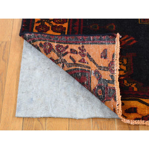 5'1"x13'3" Overdyed Midnight Blue, Vintage Persian Bakhtiari, Hand Knotted Pure Wool, Wide Runner Oriental Rug FWR484008