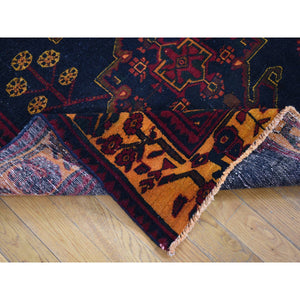 5'1"x13'3" Overdyed Midnight Blue, Vintage Persian Bakhtiari, Hand Knotted Pure Wool, Wide Runner Oriental Rug FWR484008