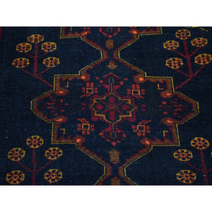 5'1"x13'3" Overdyed Midnight Blue, Vintage Persian Bakhtiari, Hand Knotted Pure Wool, Wide Runner Oriental Rug FWR484008