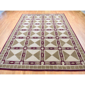 10'x13'9" Ivory, Hand Knotted, Modern Nepali Neo Classic Block Design, Pure Wool, Oriental Rug FWR484032